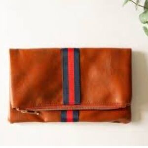 Funky Monkey preppy stripe foldover clutch navy red stripe.